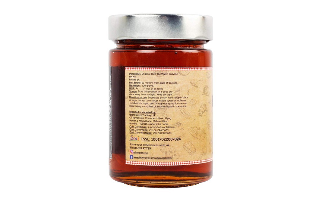 Urban Platter Organic Brown Rice Syrup   Glass Jar  400 grams